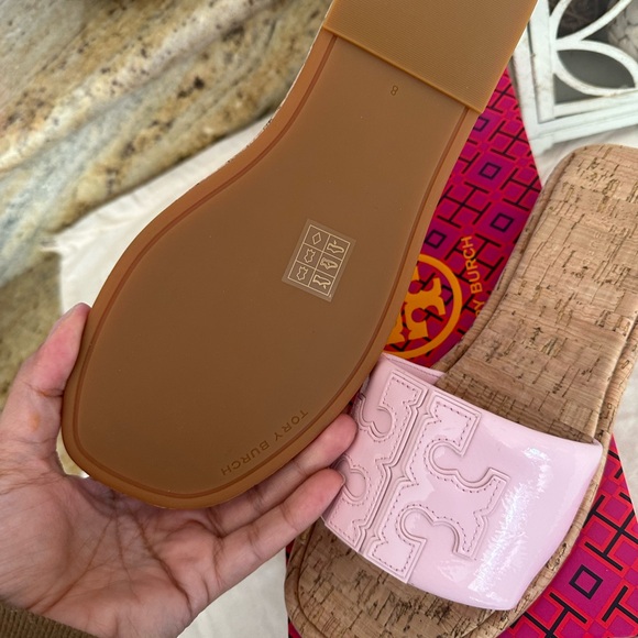 New Tory Burch DOUBLE T SPORT Petunia / Natural SLIDE - Picture 7 of 8